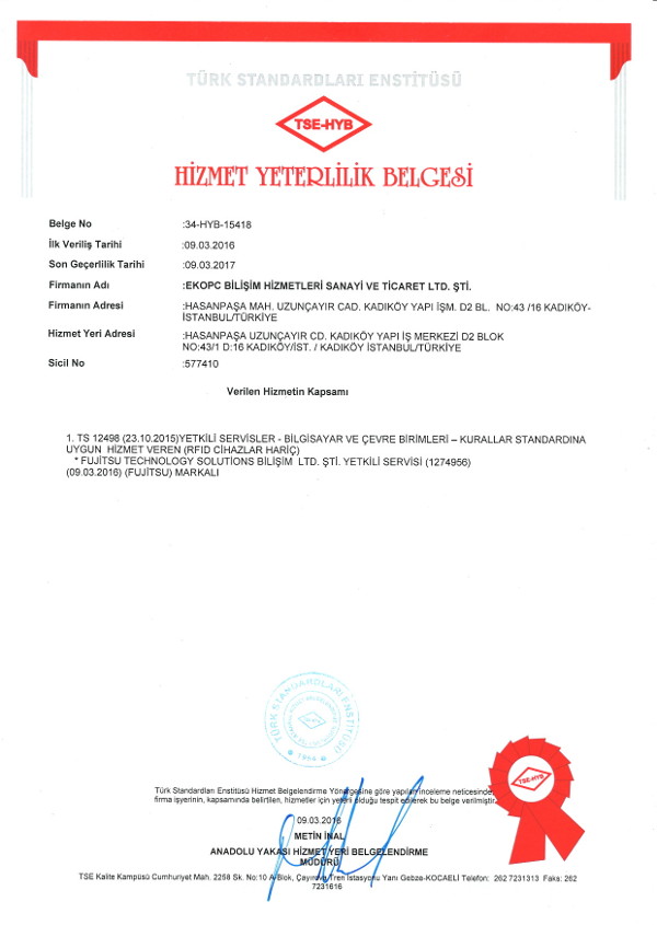 EkoPC Hizmet Yeterlilik Belgesini aldı